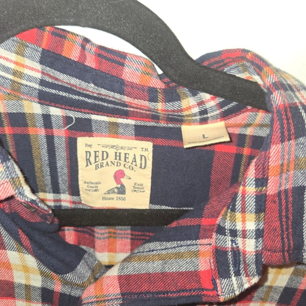 Red Head Flannel Shirt Plaid Button Up Long Sleeve Casual Mens Large - Picture 3 of 5